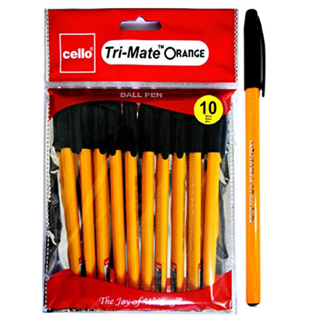 Cello Tri - Mate Orange Ballpoint Pens 0.7 mm, Black Ink Pens, Pack Of 10 - Infinity Market