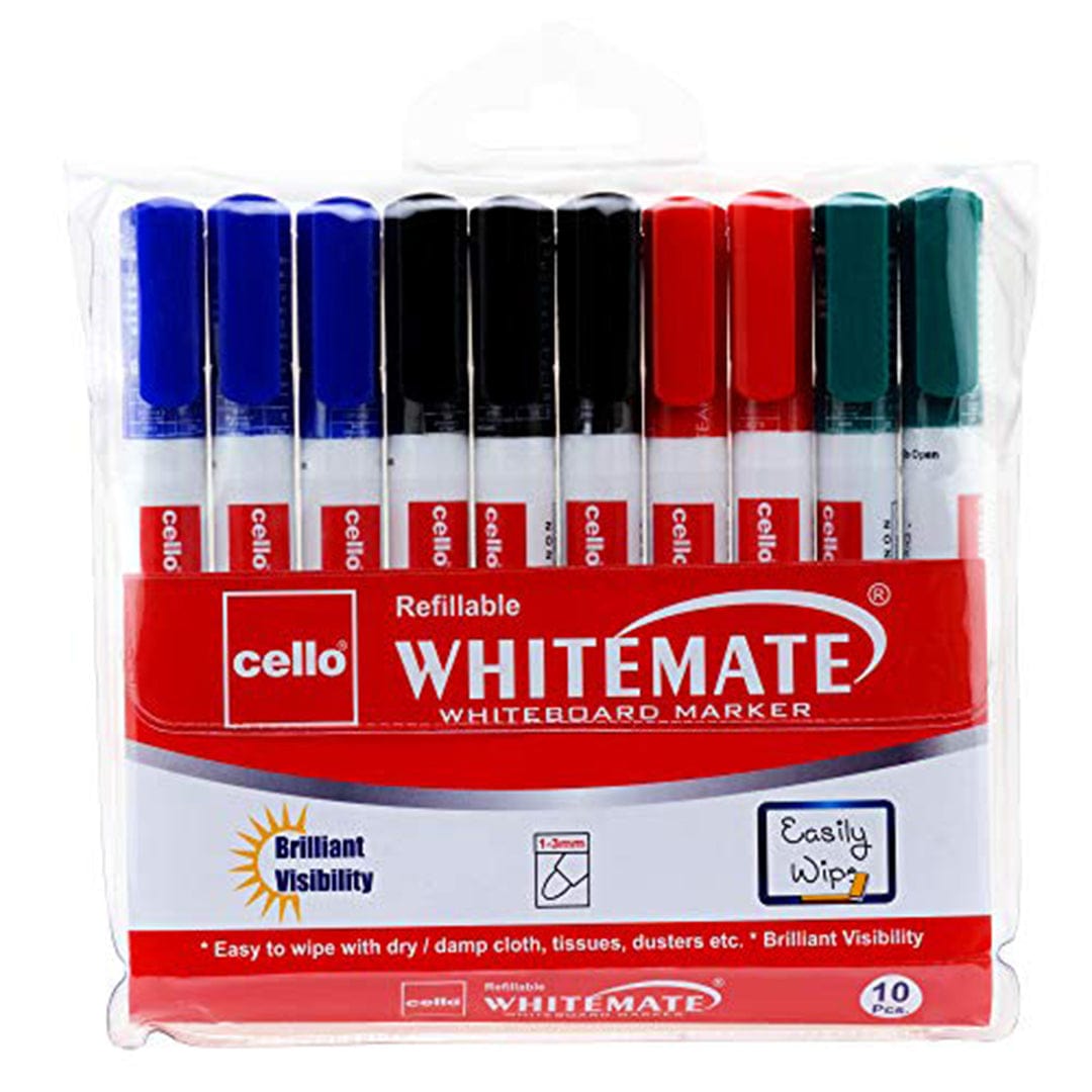 Cello Whiteboard Marker Bullet Tip, Multi - coloured, Pack of 10 - Infinity Market