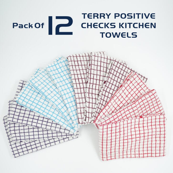 Infinity Terry Positive Large Absorbent Cotton Kitchen Towels, Pack of 12 - Infinity Market