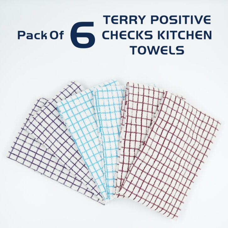 Infinity Terry Positive Large Absorbent Cotton Kitchen Towels, Pack of 6 - Infinity Market