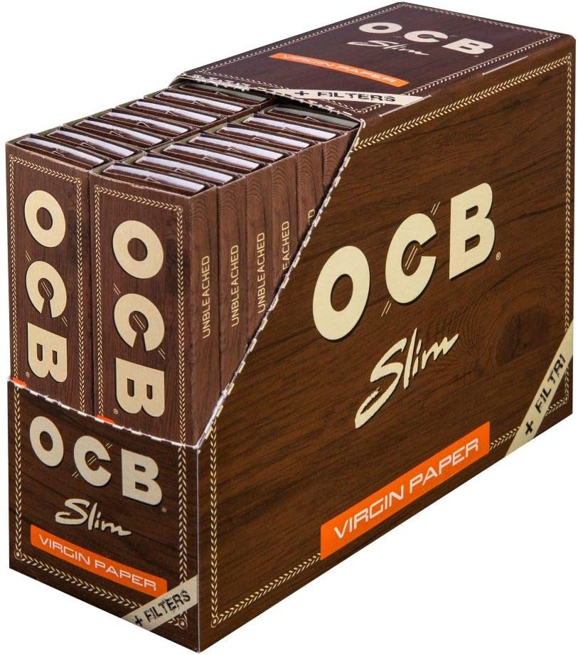 OCB Rolling Papers Premium Slim + Tips Virgin Brown 24pk - Infinity Market