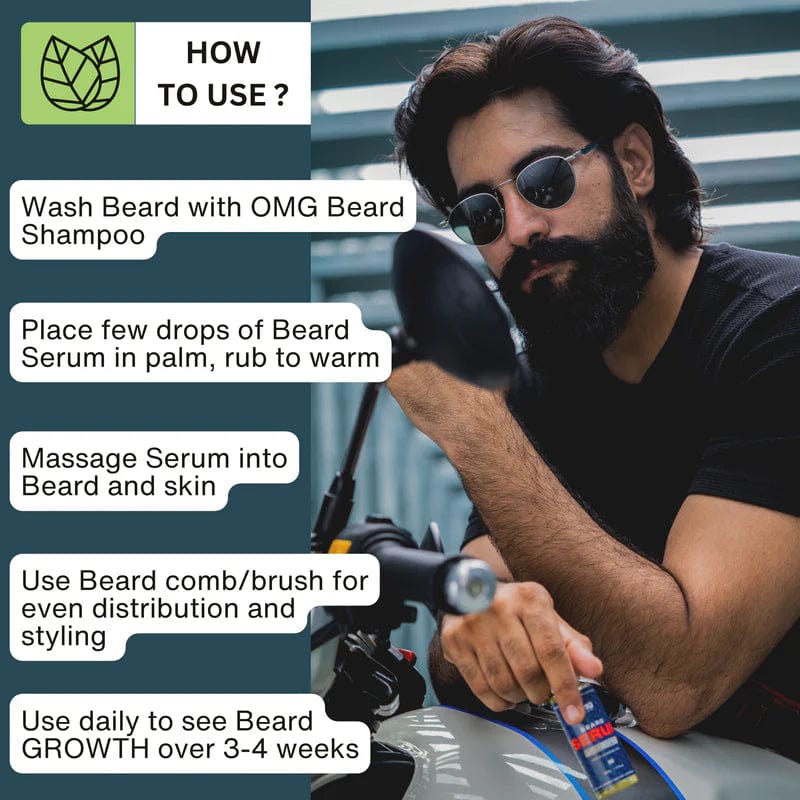 OMG Beard Serum 50ml | Upto 2x Smoother Hair | Enriched with Vitamin E | for Hair Growth | Reduces Dandruff | 100% Natural Ingredients - Infinity Market