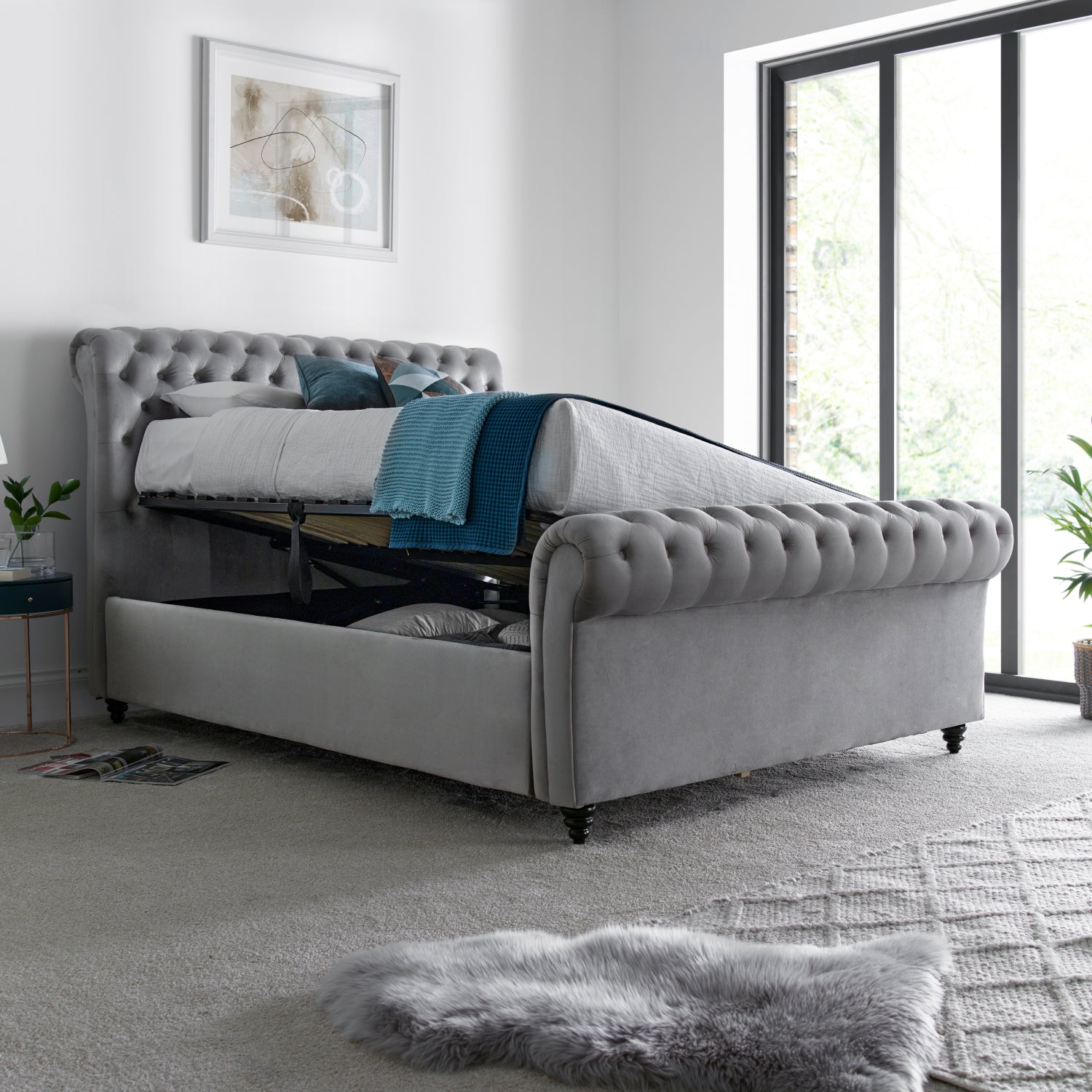 Osborne Grey Velvet Chesterfield Ottoman Bed