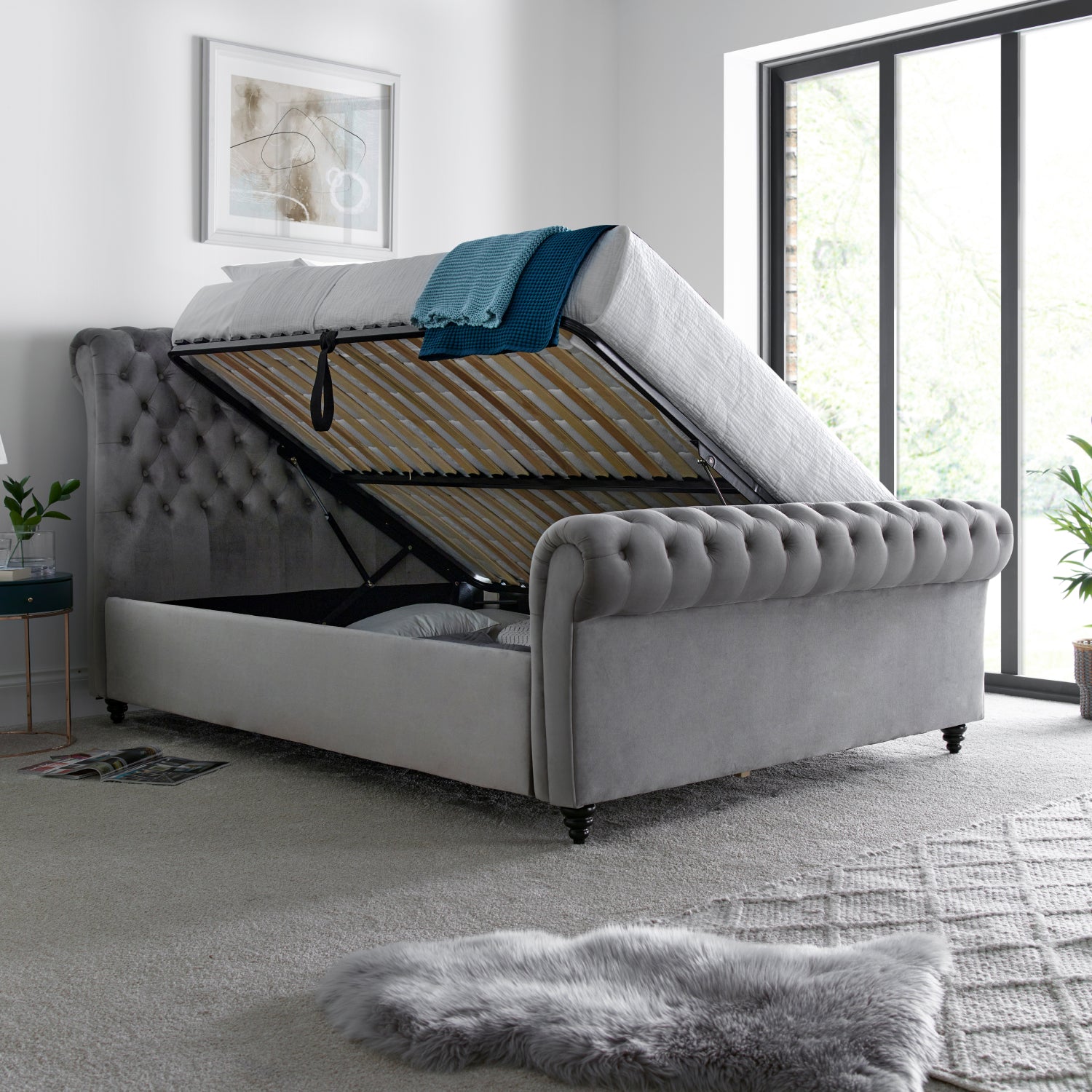 Osborne Grey Velvet Chesterfield Ottoman Bed