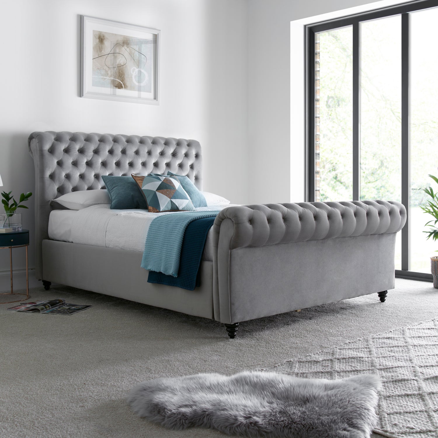 Osborne Grey Velvet Chesterfield Ottoman Bed