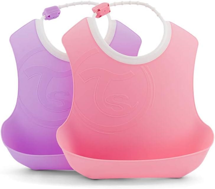 Twistshake 2X Baby Bibs with Crumb Tray, Waterproof, 4+ Months, Pastel Pink/Pastel Purple - Infinity Market