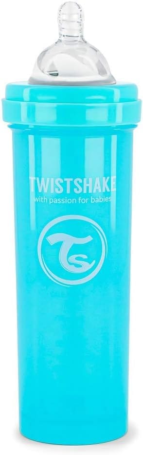 Twistshake Anti - Colic Baby Bottle with Milk Powder Container and Mixer - 330ml | Fast Flow Silicone Breast - Like Nipple | BPA - Free Baby Milk Bottle | Suitable for 4+ Month Babies | Pastel Blue - Infinity Market