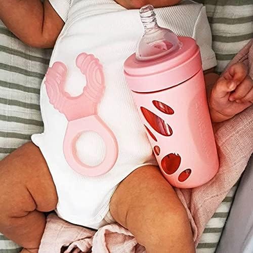 Twistshake Anti Colic Glass Baby Bottle, Infant Feeding Bottle, BPA Free, 260 ml, 2+ Months, Pastel Pink - Infinity Market