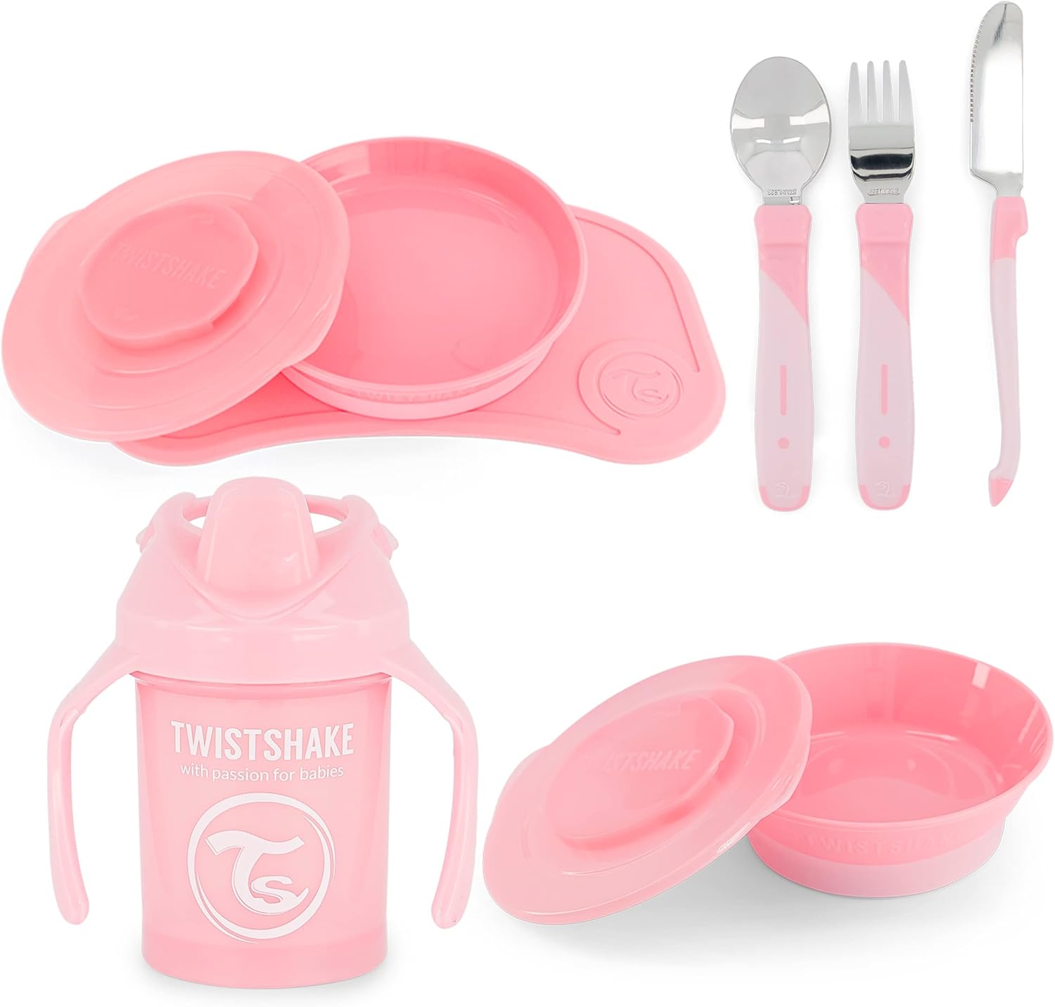 Twistshake Baby Tableware Set - 4 Piece - Pastel Pink - Infinity Market