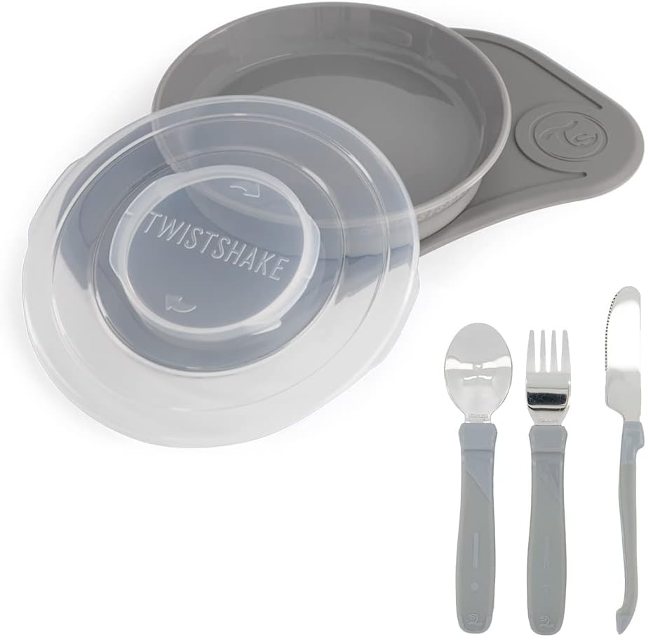 Twistshake Baby Tableware Set Mini + Cutlery - Grey - Infinity Market